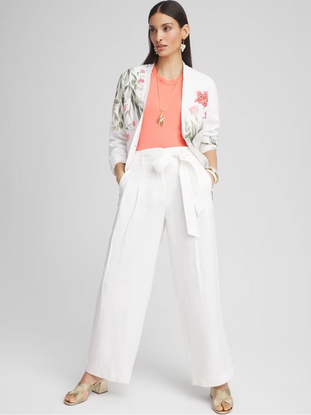 CHICO’S NWT 1.5T 10 TALL Belted Wide Leg Linen Pants • Alabaster White Summer